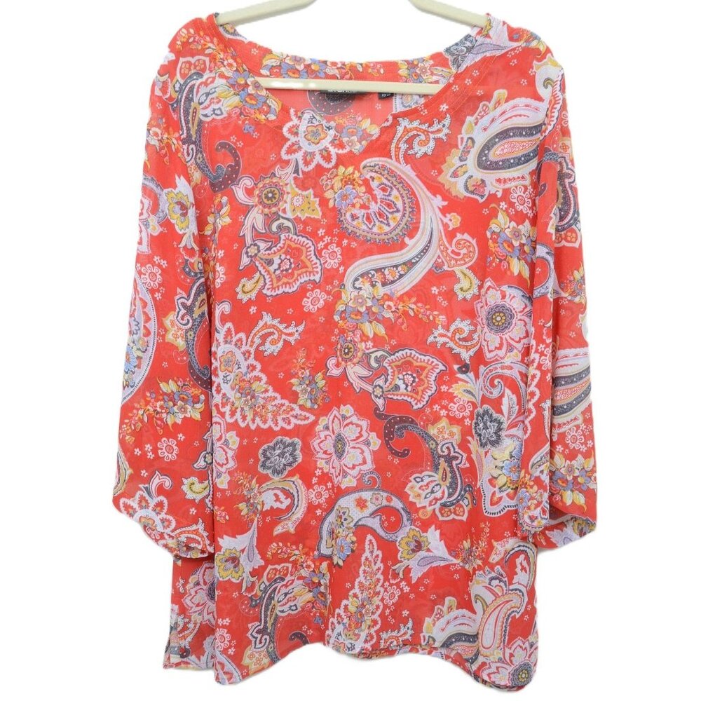 Avenue Plus Size 18/20 Red Paisley Scoop Neck Summer Spring Blouse Flowy Top